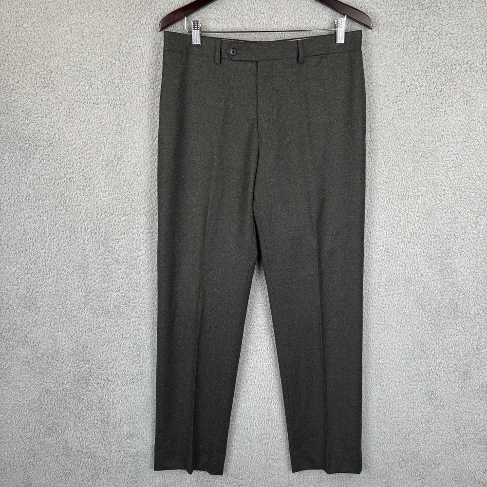 Vitale Barberis Canonico Italy Flat Front Pants Charcoal Gray 33x32 Wool Flannel